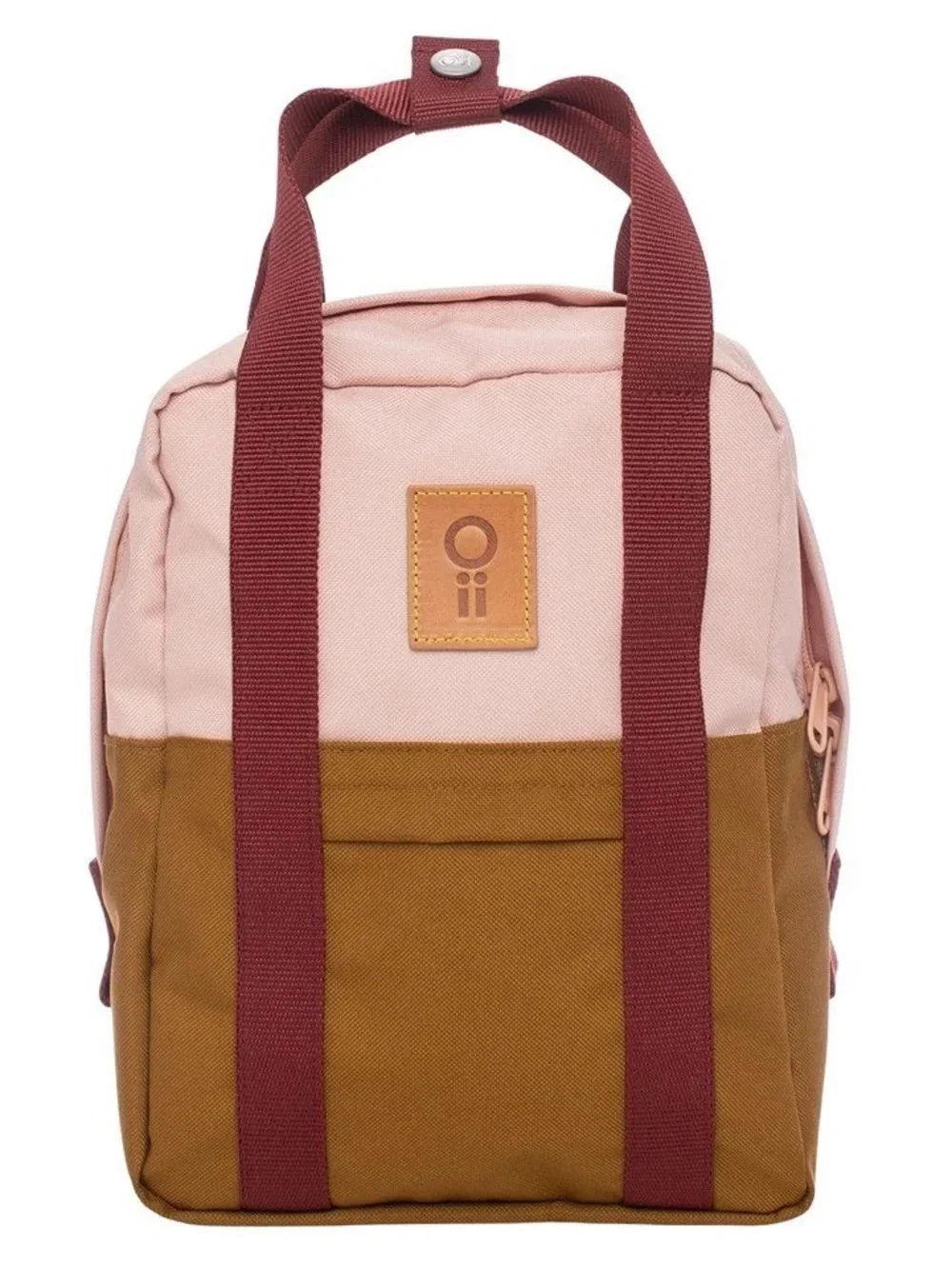 Kids Two-Tone Pink & Brown Canvas Backpack with Burgundy Straps